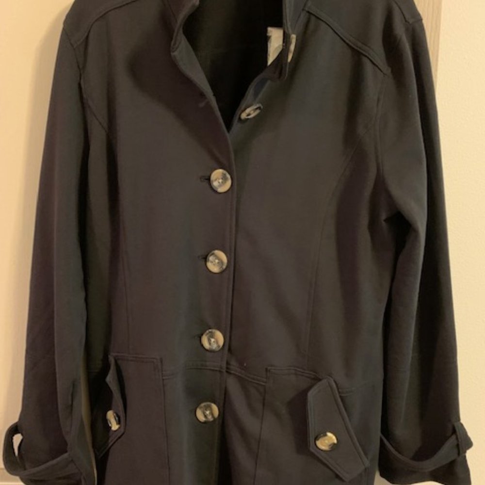 Niotto Size M Women's Black Long Sleeve Button Front Cotton Stretch Jacket NEW